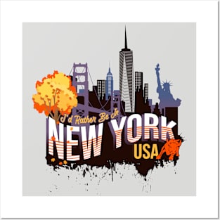 I'd Rather Be In New York USA Vintage Souvenir Posters and Art